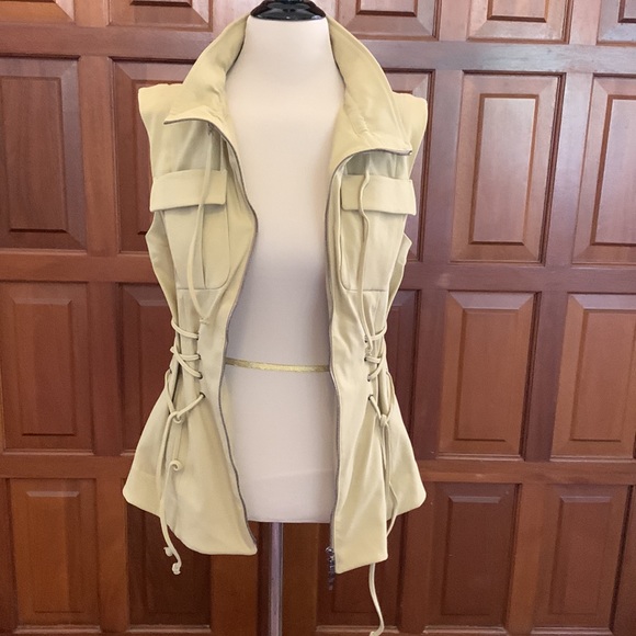 European designer Rene Lezard khaki zip up vest.  50% cotton, 50% modal. Size S - Picture 3 of 9